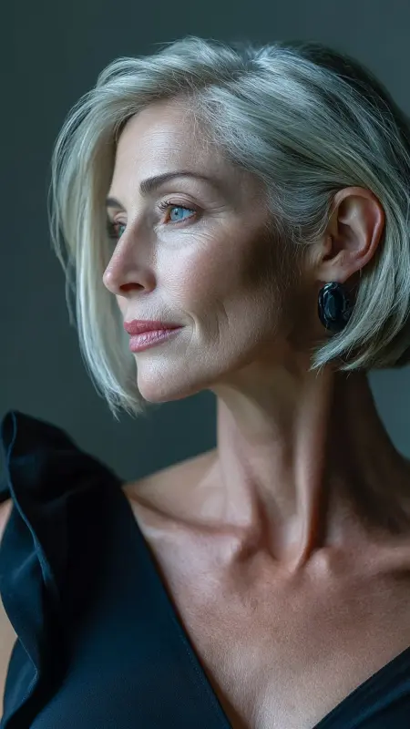 Polished Short Layers with Deep Side Part - Short Layered Hairstyles For Older Women