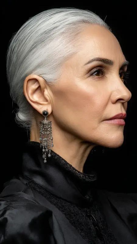 Polished Slick-Back -  Short white hair for older women 