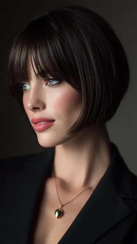 Polished Stacked Bob with Side-Swept Bangs - Stacked Bob Haircut For Fine Hair