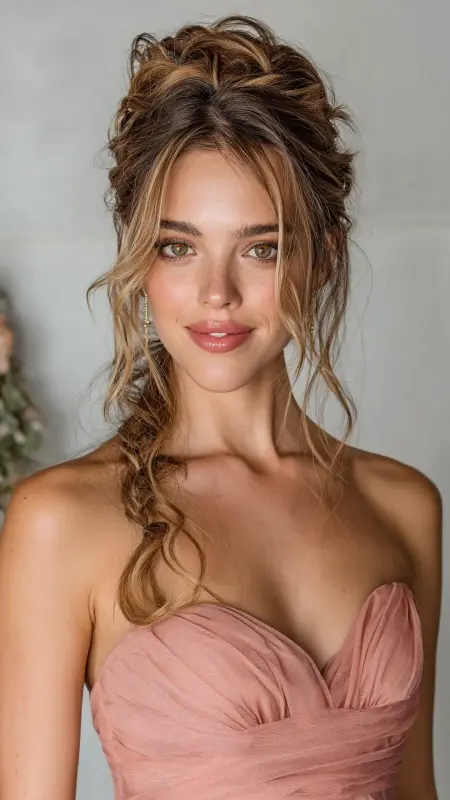 Enchanting Waves & Romantic Updo: A Perfect Prom Pairing - Prom Hairstyles for Strapless Dresses