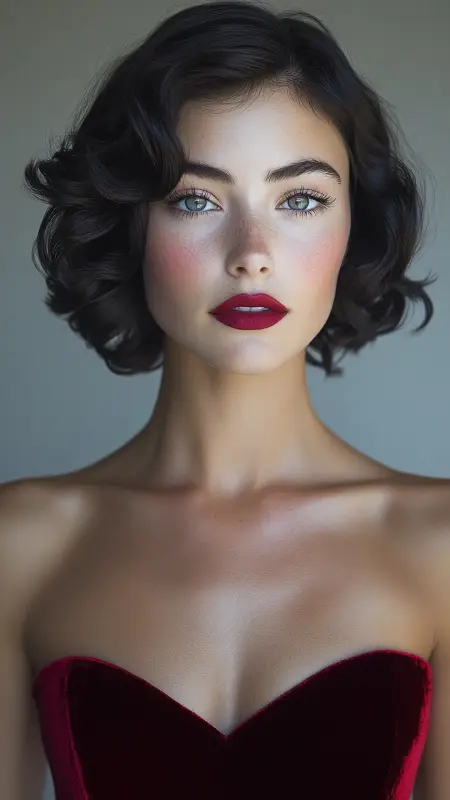 Glamorous Waves: The Timeless Bob Reimagined - Prom Hairstyles for Strapless Dresses