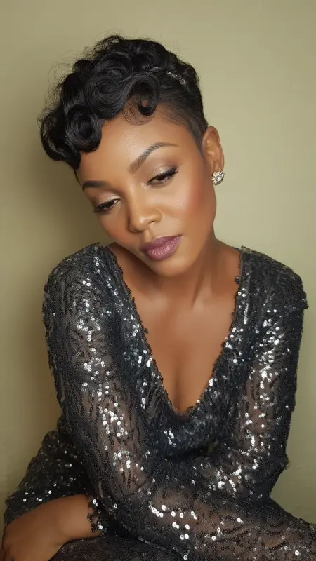 Retro Curly Pixie with Finger Waves - Short pixie haircuts for curly hair