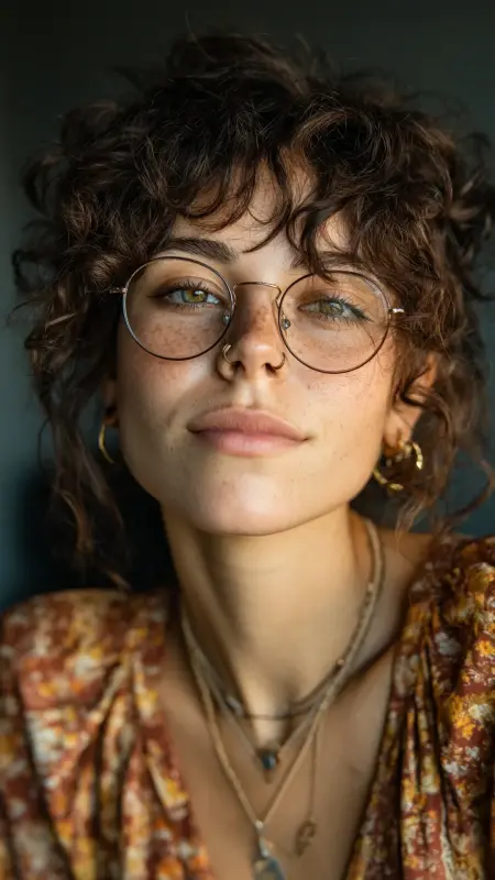Retro Curly Shag -  short curly hair with glasses 
