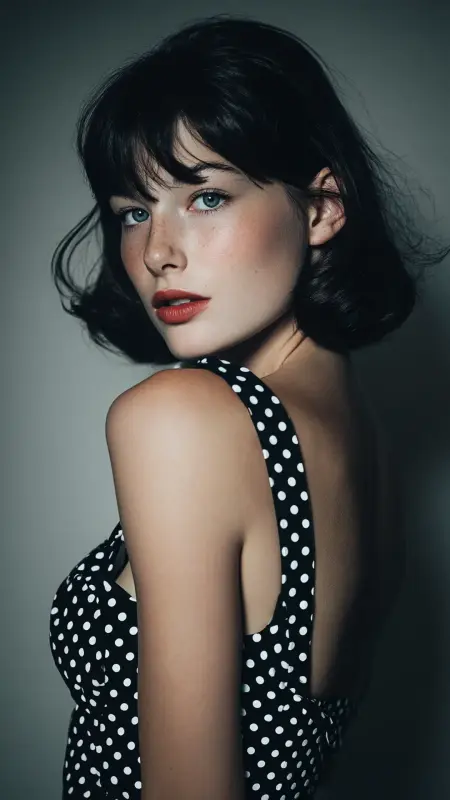 Retro Flip Ends with Curtain Bangs - long curtain bangs round face