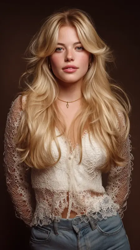 Retro Revival Blowout with Feathered Curtain Bangs - Blowout with curtain bangs
