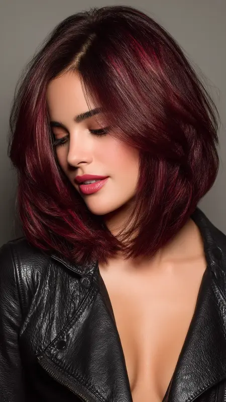 Rich Burgundy Lob - Hair color ideas for women in 30s