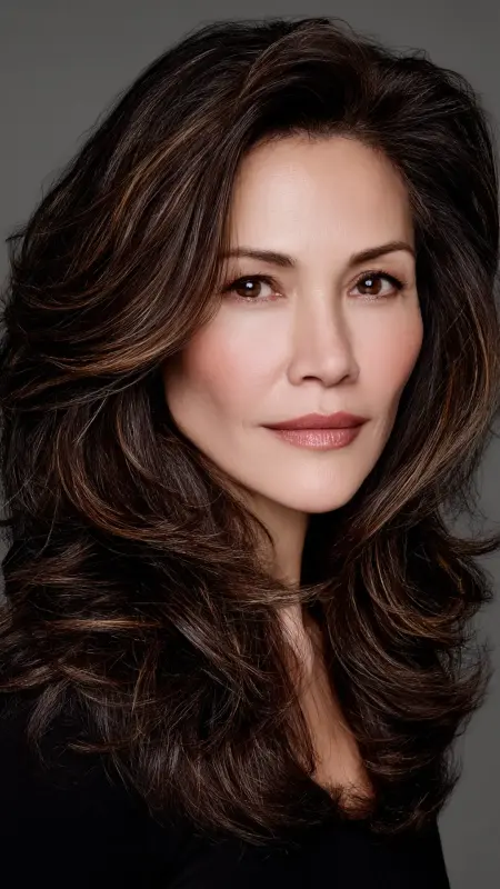 Rich Chocolate Brown with Caramel Highlights - Hair color ideas for women over 50