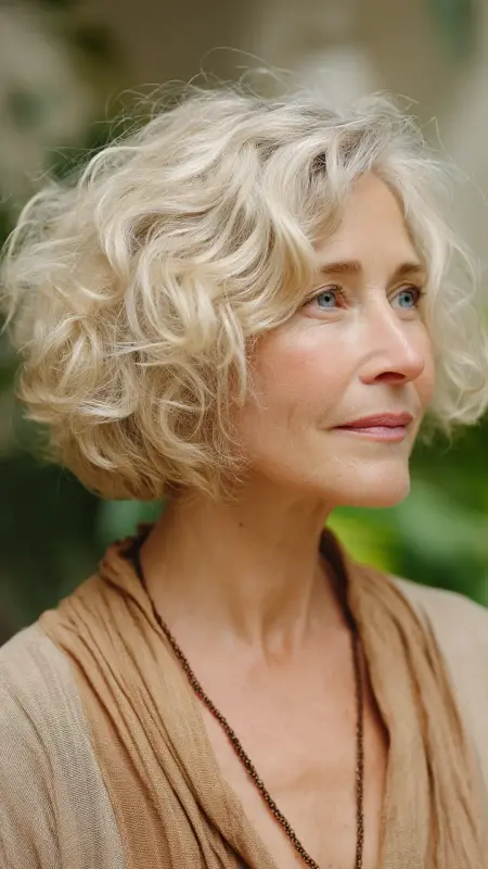 Rounded Layered Bob with Wispy Curls - Short Curly Haircuts For Women Over 50