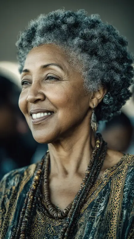 Rounded Short Afro - Hairstyles for women over 70 with fine hair