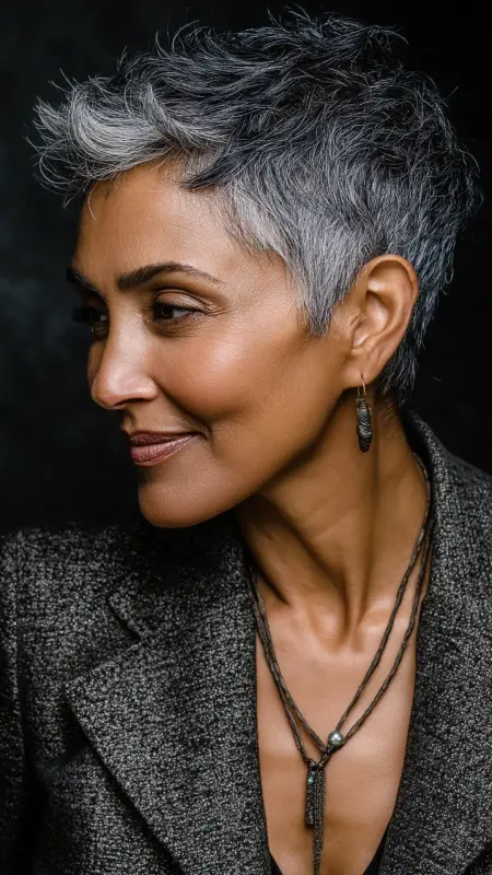 Salt-and-Pepper Pixie Cut - Short Haircuts For Black Women Over 50