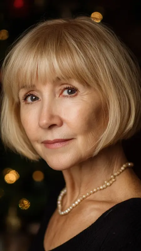 Sandy Blonde Short Bob with Bangs - hair color ideas for women over 70