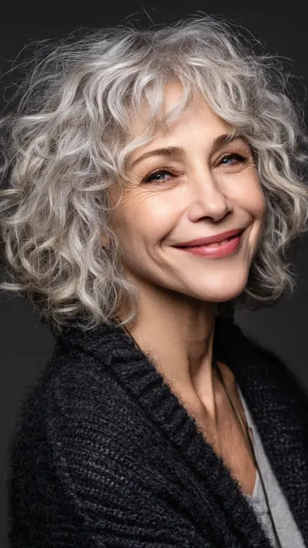 Short Curly Bob - Hairstyles for women over 70 with fine hair