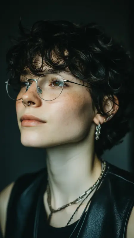 Short Curly Bowl Cut -  short curly hair with glasses 
