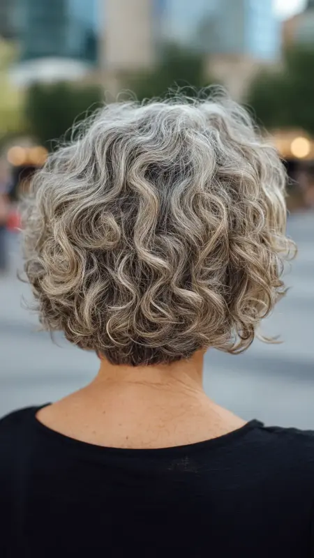 Short Curly Crop with Metallic Highlights - Short Curly Haircuts For Women Over 50