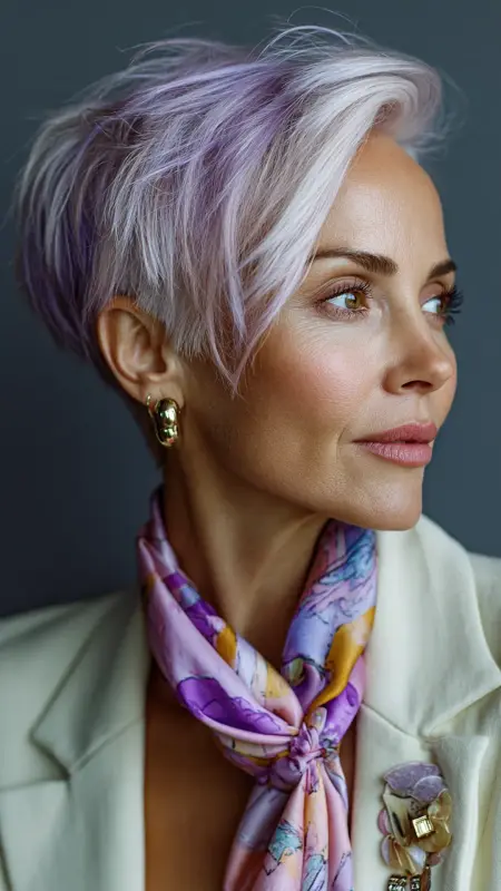 Short Cut with Peekaboo Highlights -  Short white hair for older women 