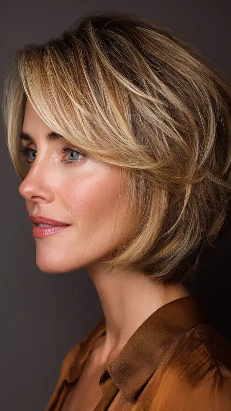 Short Layered Bob with Side Part - Short Layered Hairstyles For Older Women