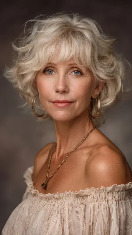 Short Layered Cut with Bangs -  Short hairstyles for women over 60 with wavy hair 