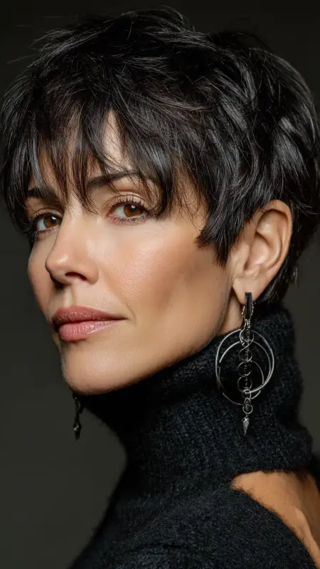 Short Pixie Cut with Feathered Bangs -  Haircuts for women over 50 with bangs 