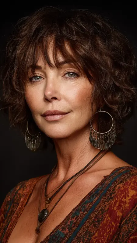 Short Shag with Micro Fringe -  Short hairstyles for women over 60 with wavy hair 