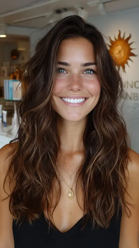 Shoulder-Length Beach Waves - Shoulder length haircut for round faces