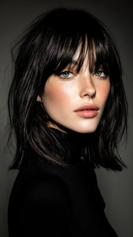 Shoulder-Length Blunt Cut with Bangs - Shoulder length haircut for round faces
