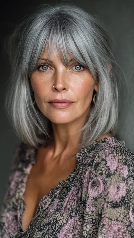 Shoulder-Length Cut with Curtain Bangs - Shoulder Length Haircuts For Older Women