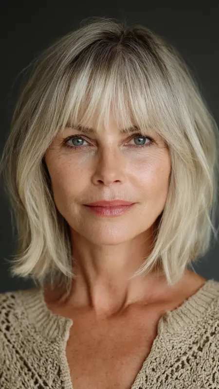 Shoulder-Length Cut with Layered Fringe - Medium length haircuts for women over 50
