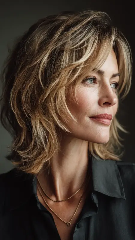 Shoulder-Length Cut with Textured Ends - Medium length haircuts for women over 50