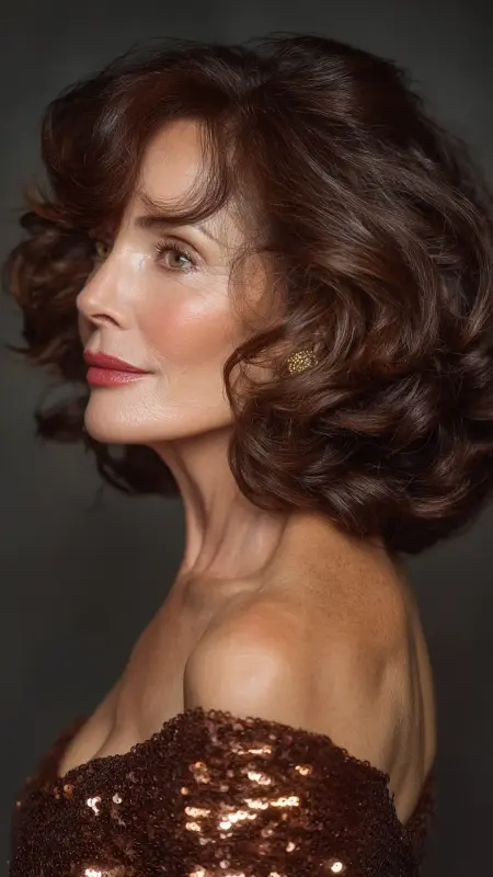 Shoulder-Length Cut with Voluminous Curls - Shoulder Length Haircuts For Older Women