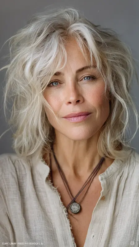 Shoulder-Length Messy Textured Cut - Shoulder Length Haircuts For Older Women
