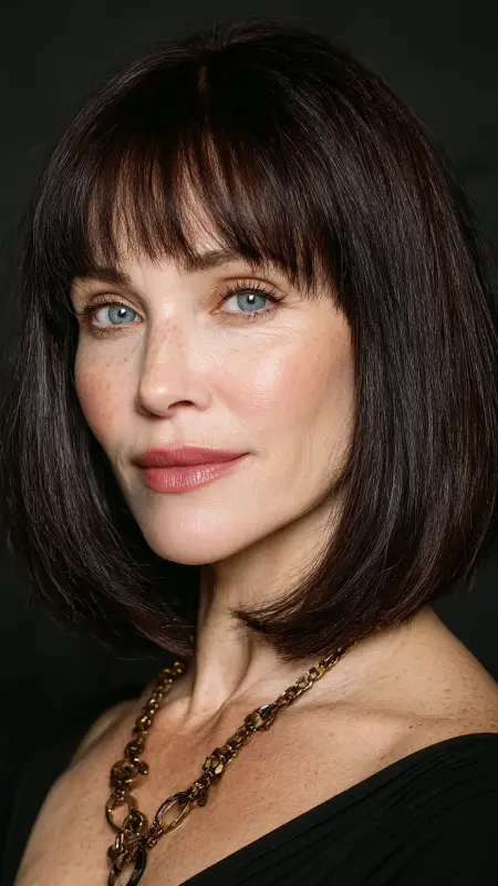 Shoulder-Length Straight Cut with Blunt Bangs - Shoulder Length Haircuts For Women Over 60