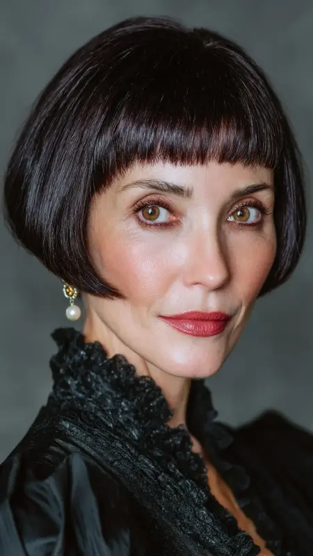 Shoulder-Length Straight Cut with Blunt Bangs - medium length hair for women over 50