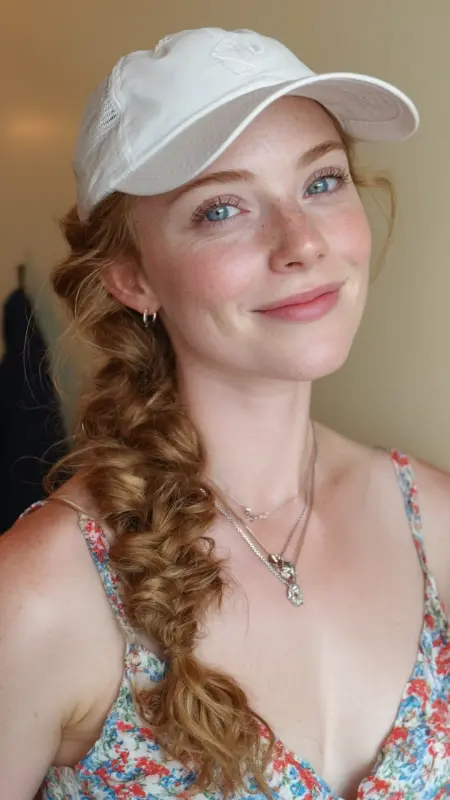 Side Braid  Trucker Hat -  Trucker Hat Hairstyles 