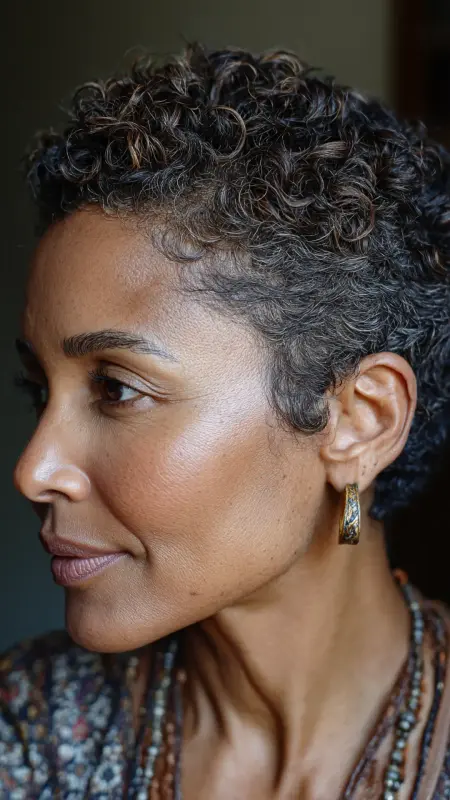 Side-Parted Curly Crop with Natural Edges - Short Curly Haircuts For Women Over 50