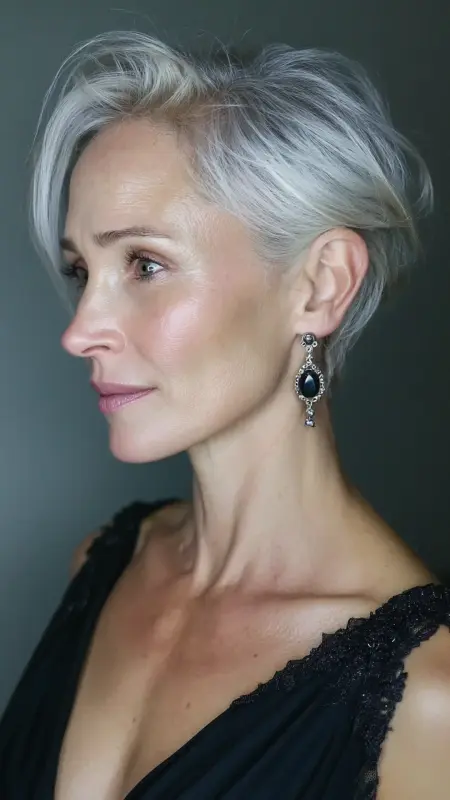 Side-Parted Glam Pixie - pixie haircuts for women over 60