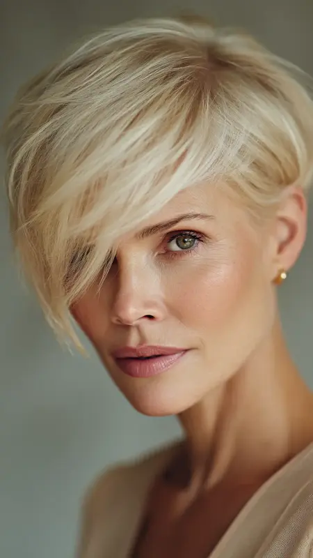 Side-Swept Feminine Pixie - Pixie hairstyles for older women over 60