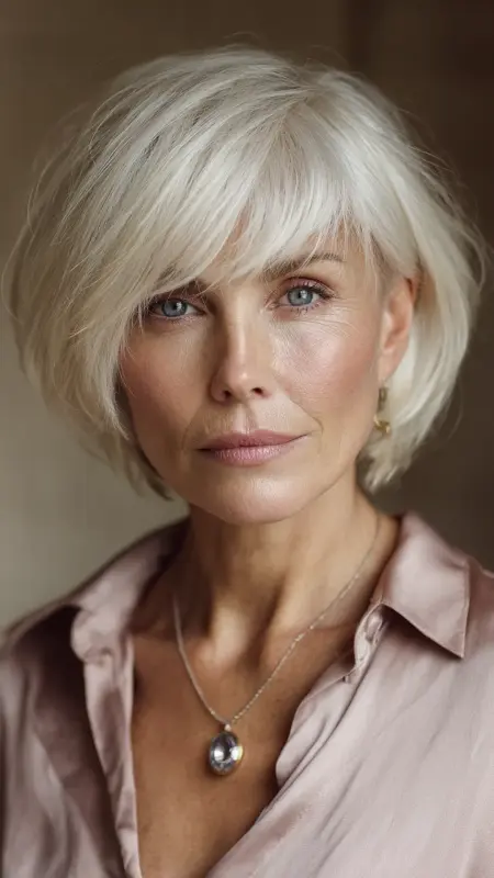 Side-Swept Layered Lob - Hairstyles for women over 70 with thinning hair