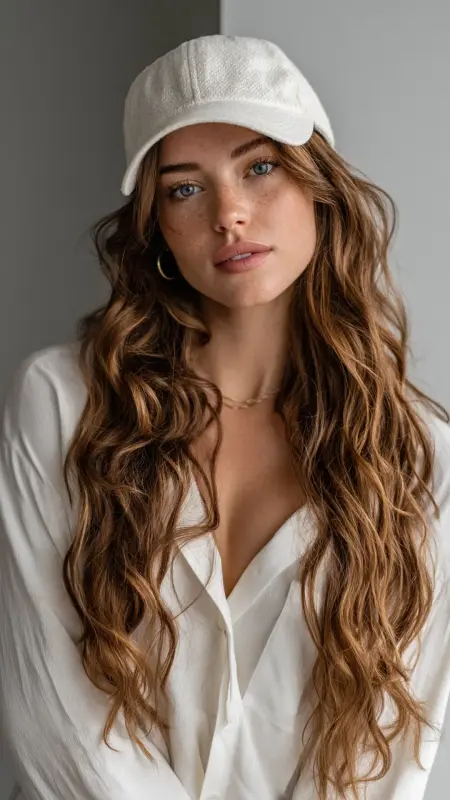 Side-Swept Waves  Trucker Hat -  Trucker Hat Hairstyles 