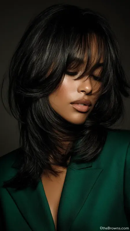 Silk Press Blowout with Sleek Curtain Bangs - Blowout with curtain bangs