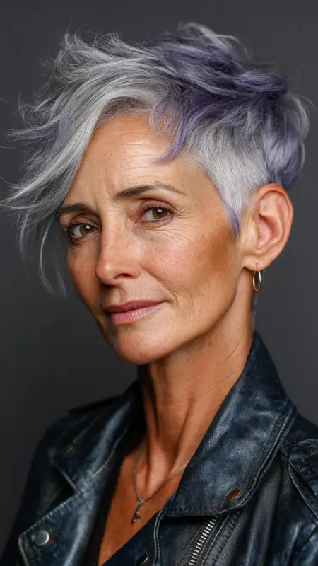 Silver Ash Pixie with Undercut - hair color ideas for women over 70