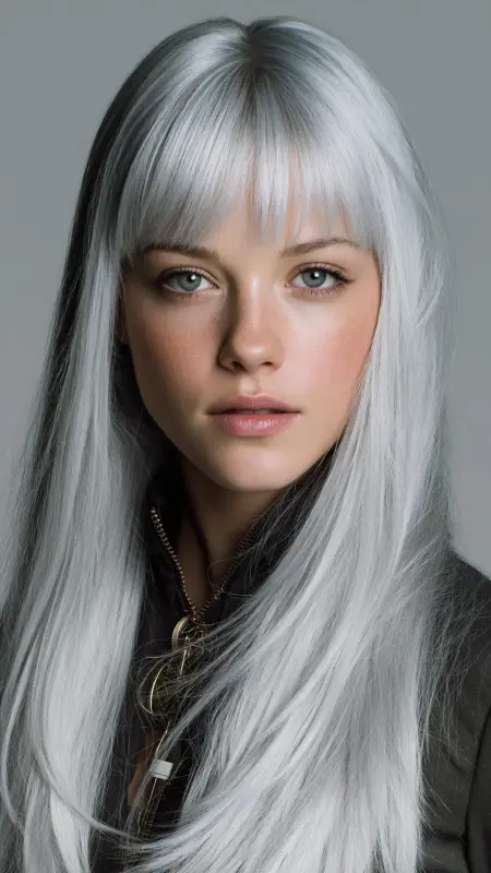 Silver Blunt Fringe - silver hair color ideas