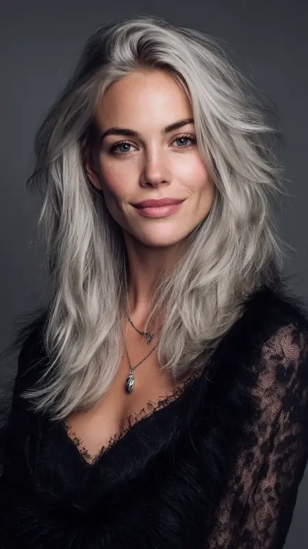 Silver Feathered Layers - silver hair color ideas