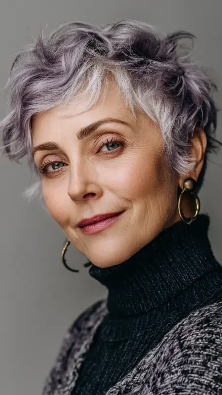 Silver Lavender Short Crop - hair color ideas for women over 70
