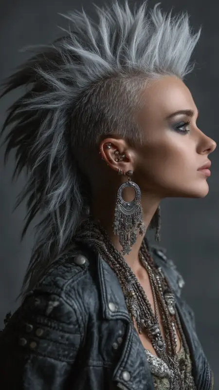 Silver Mohawk with Shaved Sides - silver hair color ideas