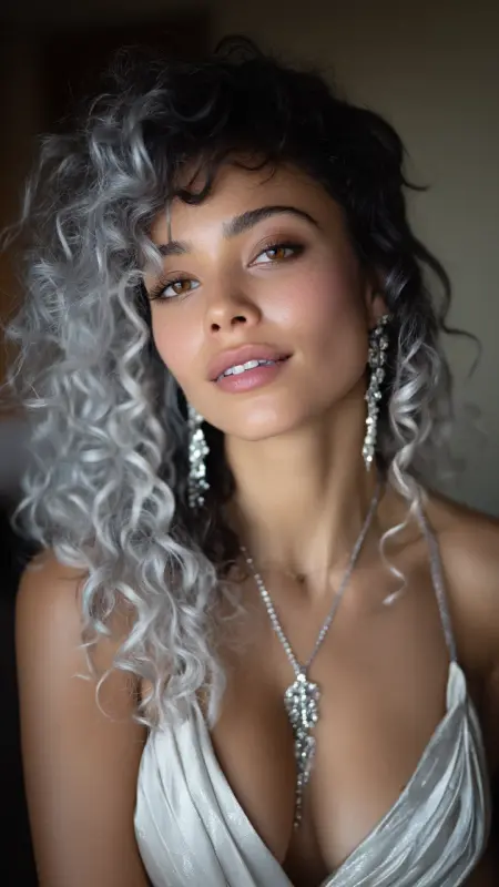 Silver Ombr Curls - silver hair color ideas