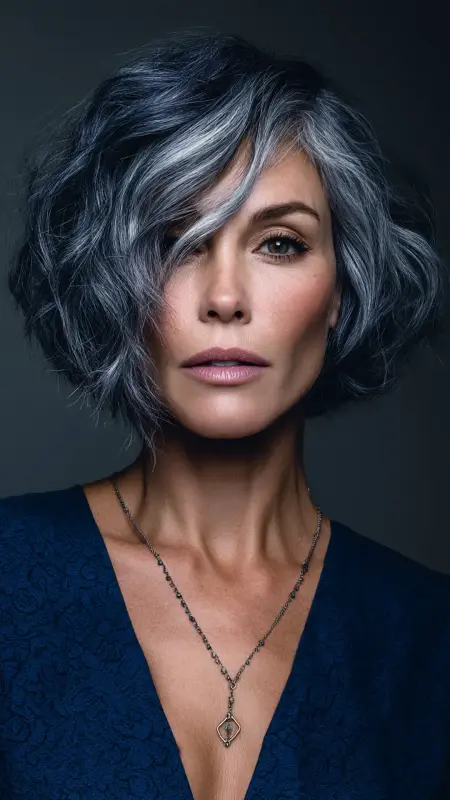 Silver-Peek Highlights on Layered Cut -  cover grey hair with highlights 