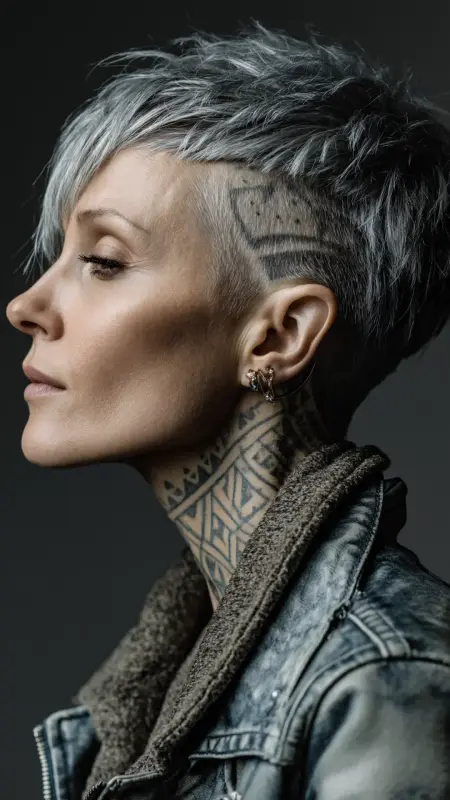 Silver Undercut with Design - silver hair color ideas
