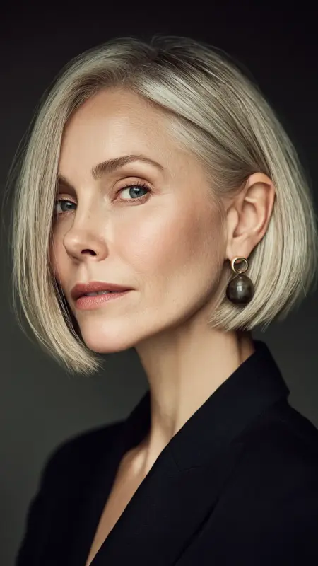 Sleek Blunt Bob with Side Part - Sassy hair older women