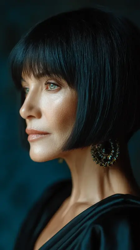 Sleek Blunt Bob with Soft Bangs - hairstyles for women over 70 with bangs