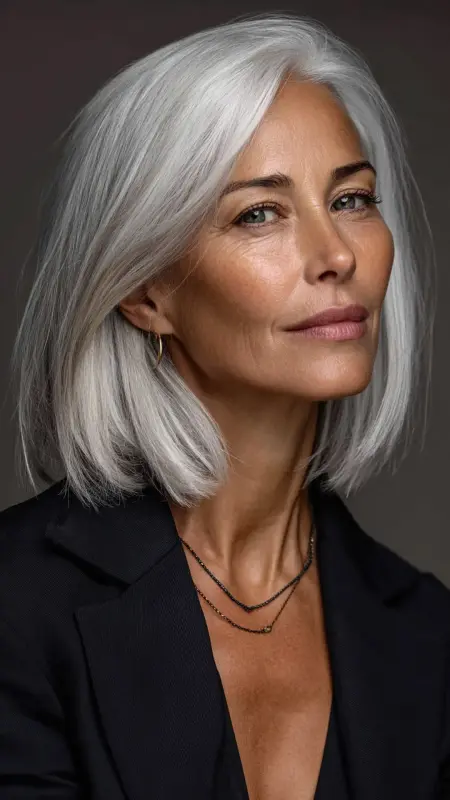 Sleek Blunt Lob with Soft Layers - Medium length hair with layers over 60 older women